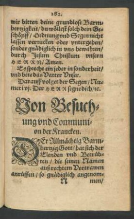 Von Besuchung und Communion der Krancken.