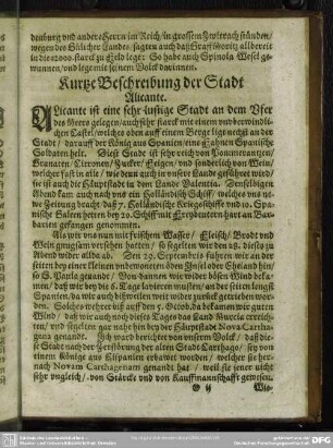 Kurtze Beschreibung der Stadt Alicante