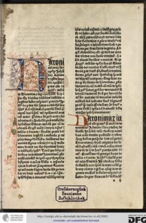 Hieronimianum hoc opus per Johannem Andree urgente devotione compositum in partes rite dividitur...