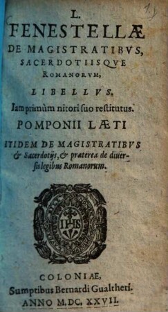 De magistratibus, sacerdotiisque Romanorum libellus