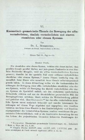 VI. Kinematisch-geometrische Theorie der Bewegung der affin- veränderlichen, ähnlich-veränderlichen und starren räumlichen oder ebenen Systeme.