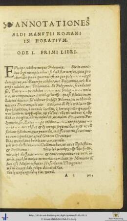 ANNOTATIONES ALDI MANUTII ROMANI IN HORATIUM