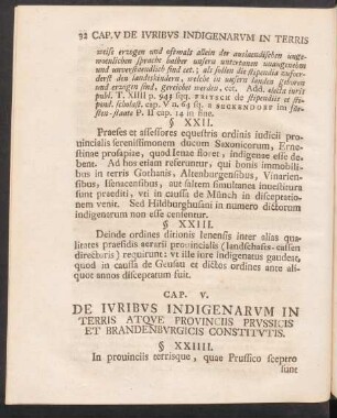 Cap. V. De Iuribus Indigenarum In Terris Atque Provinciis Prussicis Et Brandenburgicis Constitutis.