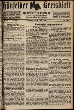 Erste Ausgabe vom Donnerstag, den 11. Juli 1929.