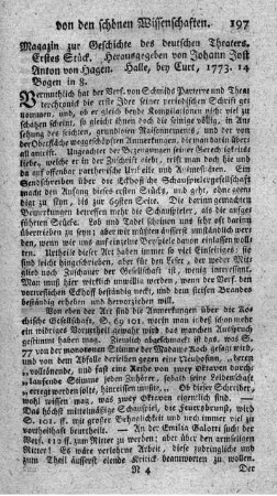 Magazin zur Geschichte des deutschen Theaters. St.1.