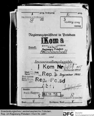 Kreishaushalt, Kreisvermögen und Kreisverwaltungsberichte des Kreises Ruppin
