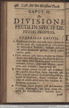 Caput III. De Divisione Feudi In Specie De Feudis Propriis
