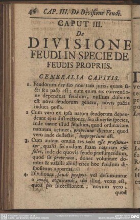 Caput III. De Divisione Feudi In Specie De Feudis Propriis