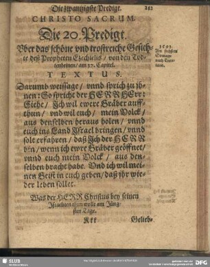 Die 20. Predigt. Uber das schöne und trostreiche Gesichte des Propheten Ezechielis, von den Todtenbeinen, am 37. Capitel