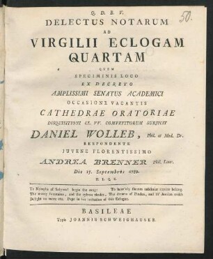 Delectus Notarum Ad Virgilii Eclogam Quartam