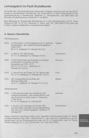 Lehrangebot im Fach Sozialkunde