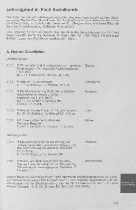 Lehrangebot im Fach Sozialkunde