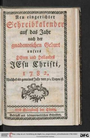 Neu eingerichteter Schreibkalender