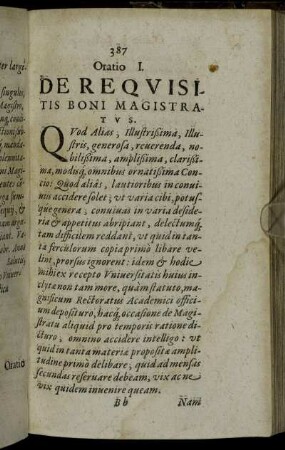 Oratio I. De Requisitis Boni Magistratus.