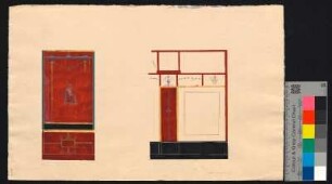 Zwei Ansichten von Wanddekorationen im Stil pompejanischer Wandmalereien