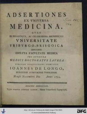 Adsertiones Ex Vniversa Medicina