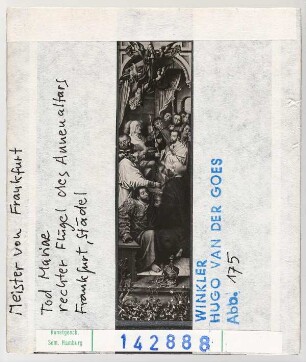 Meister von Frankfurt: Annenaltar, rechter Flügel: Tod Mariens. Frankfurt, Städel