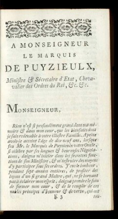 A Monseigneur Le Marquis De Puyzieulx, ... .