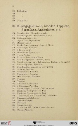 III. Kunstgegenstände, Mobiliar, Teppiche, Porzellane, Antiquitäten etc. (Nr. 170-400c)