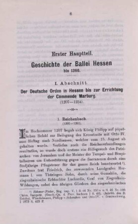 Erster Hauptteil. Geschichte der Ballei Hessen bis 1360.