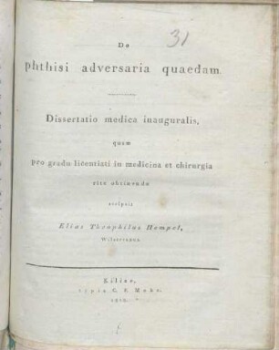 De phthisi adversaria quaedam : Dissertatio medica inauguralis