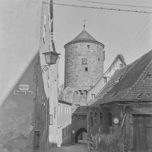 Bautzen Altstadt : Bautzen. Nikolaipforte/Ecke Schloßstraße. Blick zum Nicolaiturm