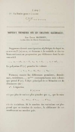 Nouveaux thèorèmes sur les équations algébriques.