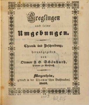 Creglingen und seine Umgebungen : Chronik u. Beschreibung