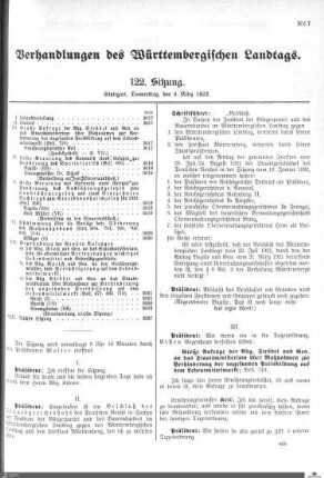 122. Sitzung, Stuttgart, 9.3.1922