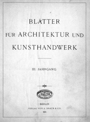 3.1890: Blätter für Architektur und Kunsthandwerk