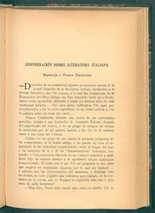 Conversación sobre literatura italiana : Reportaje a Franco Ciarlantini