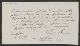 Quittung über Honorar für ein Potpourri aus "La Grande-Duchesse de Gérolstein"