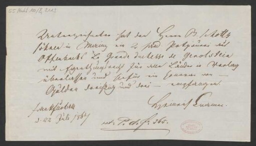 Quittung über Honorar für ein Potpourri aus "La Grande-Duchesse de Gérolstein"