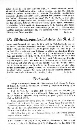 Die Fünfundzwanzig-Jahrfeier des R. d. J.