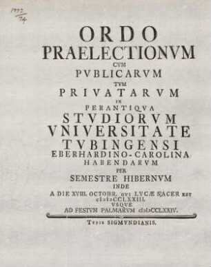 Vorlesungsverzeichnis 1773/74