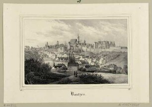 Stadtansicht von Bautzen in Ostsachsen aus nördlicher Richtung, aus der Zeitschrift Saxonia 1837