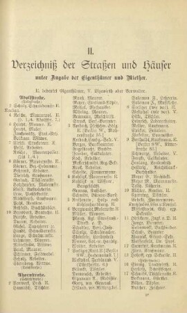 II. Verzeichniß der Straßen und Häuser