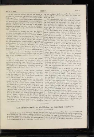 Die landwirtschaftlichen Verhältnisse im jenseitigen Kaukasien.