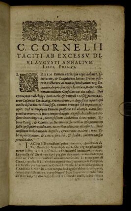 C. Cornelii Taciti Ab Excessu Divi Augusti Annalium.