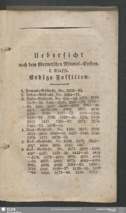 Uebersicht nach dem Wernerschen Mineral-System