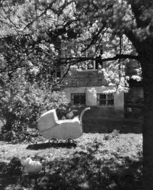 Kinderwagen in einem Garten