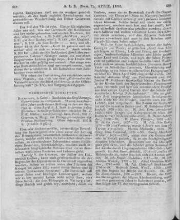 Dilthey, J. F. K.: Geschichte des Großherzoglichen Gymnasiums zu Darmstadt. Darmstadt: Göbel [1829]