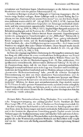 Röhrs, Hermann :: Nationalsozialismus, Krieg, Neubeginn, eine autobiographische Vergegenwärtigung aus pädagogischer Sicht, (Studien zur Erziehungswissenschaft, 30) : Frankfurt a. M., Lang, 1990
