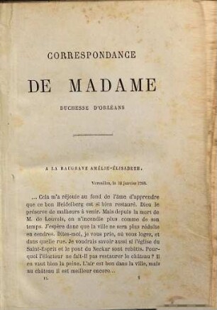 Correspondance de Madame Duchesse d'Orléans : Extraite des lettres publiées par de Ranke et Holland. Traduction et notes par Ernest Jaeglé