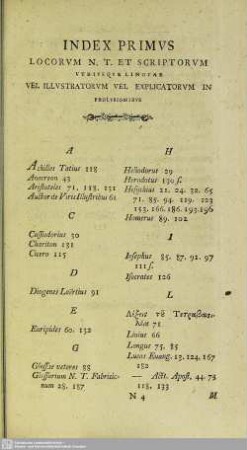 Index Primus Locorum N. T. Et Scriptorum Utriusque Linguae Vel Illustratorum Vel Explicatorum In Prolusionibus