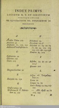 Index Primus Locorum N. T. Et Scriptorum Utriusque Linguae Vel Illustratorum Vel Explicatorum In Prolusionibus