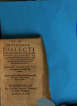 Erotemata Dialecticae et Rhetoricae Philippi Melanthonis et Praeceptionum Erasmi Roterodami