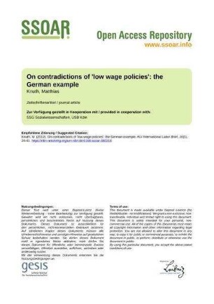 On contradictions of 'low wage policies': the German example