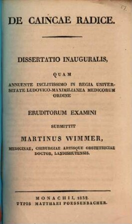 De caincae radice : dissertatio inauguralis