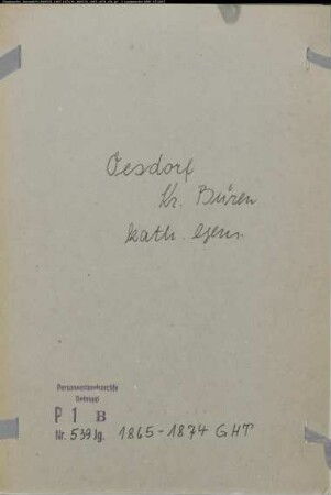 Kirchenbuchduplikat der katholischen Gemeinde Oesdorf, Kreis Büren (GHT 1865-1874) (Gemeinde: Katholische Gemeinde Oesdorf)
